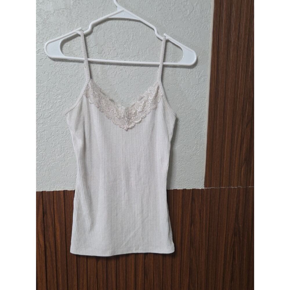 Prince & Fox Lace-Trim Ribbed Cami in Cream Size Medium [0137]
